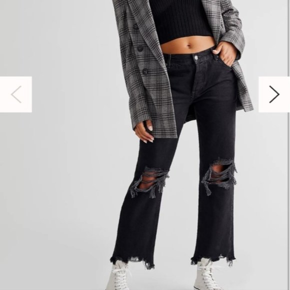 Free People Maggie Mid Rise Straight Leg Jeans Black - Picture 1 of 8